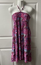 Jennifer Lauren Pink Smocked Beaded Halter Dress Beach Coverup Womens Plus 3X