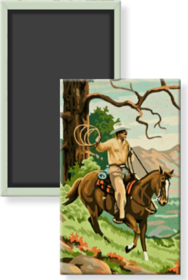 Vintage Paint By Number PBN Cowboy Horse Western Image 2x3 Refrigerator Magnet