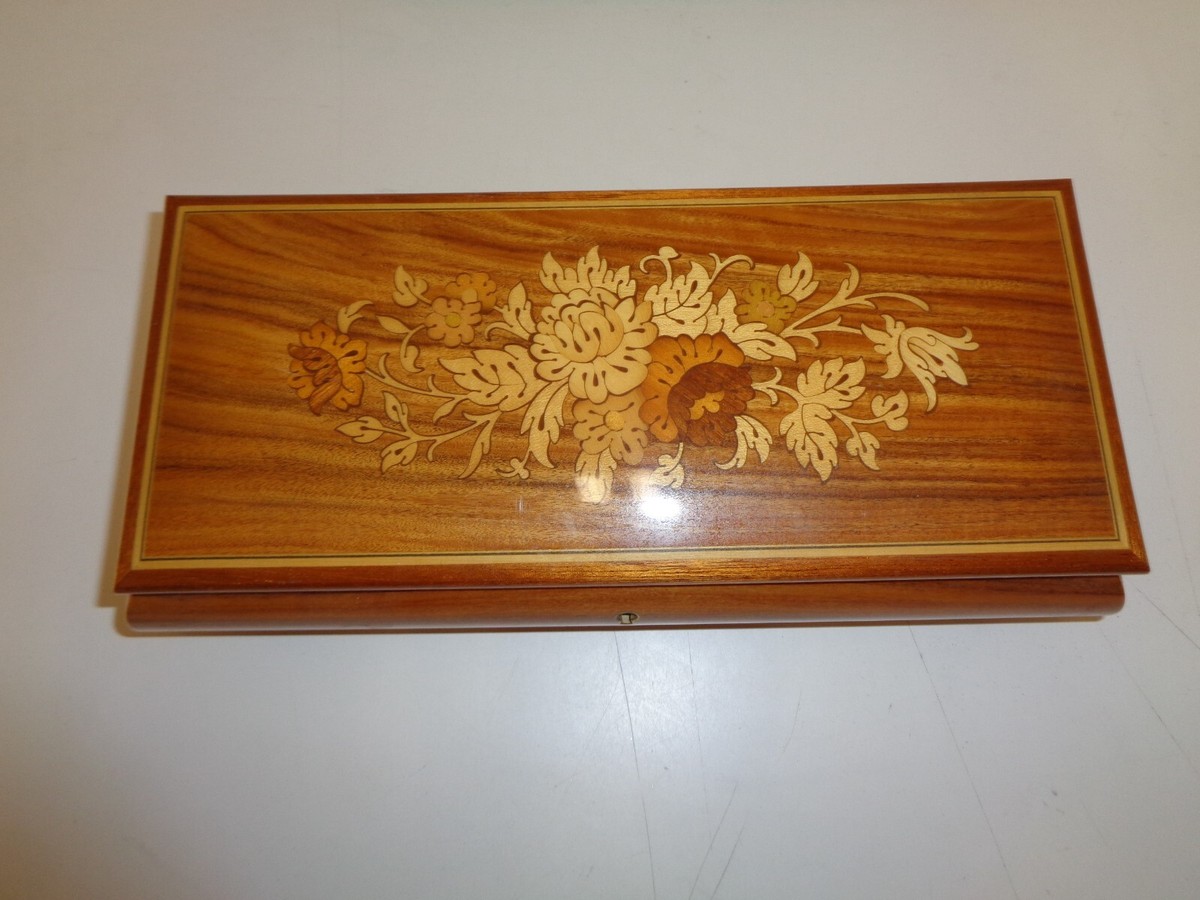 Vintage Reuge Wood Floral Music Box Italy Plays Chorus of Vintage Reuge Wood Floral Music Box Italy Plays Chorus of