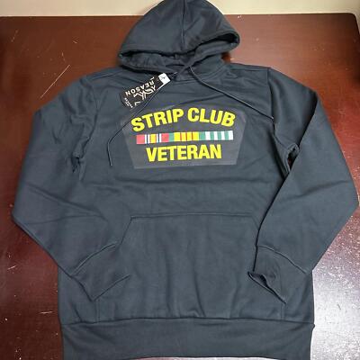 Black reason strip club veteran pull over hoodie, large or XL