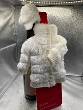 Sur La Table White Fur Wine or Liquor Bottle Coat & Hat NEW