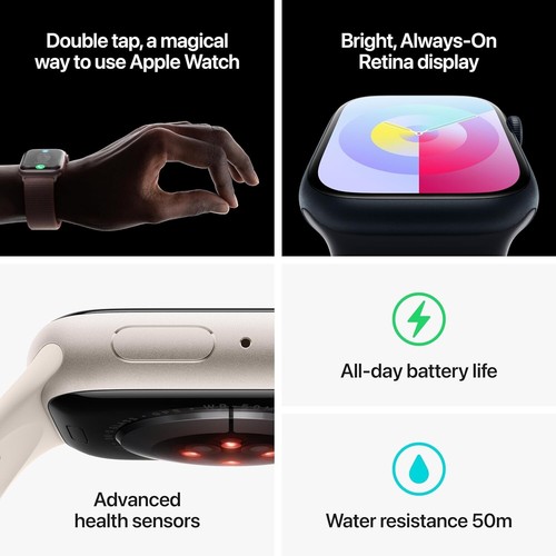 Apple Watch Series 9 GPS 45mm Aluminum Case w/ Midnight Sport Band (M/L) - Midni - Zdjęcie 6 z 6