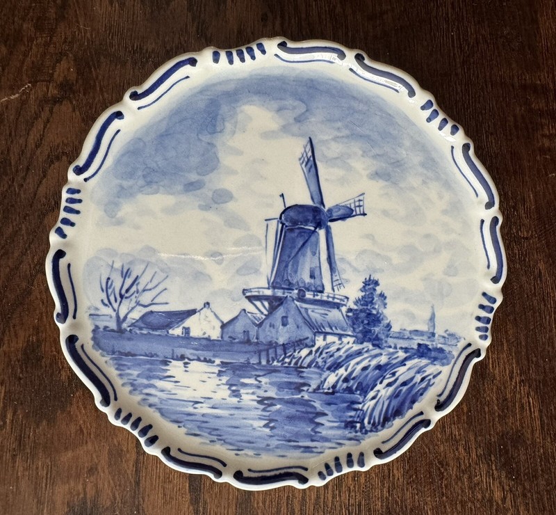 Royal Delft de Porceleyne Fles 1959  Wall Plate 6” Dutch Windmill Vintage
