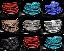 Wickelarmband LederLook Strass Kristall Niete...