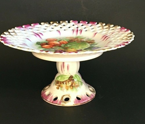 Pedestal Plate/Fruit Reticulated sides Purple & Gold trim J.B. Betson's China - Bild 3 von 10