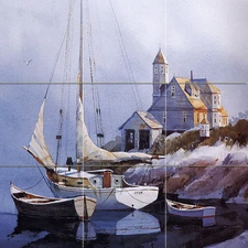 Sailboat Sea Mural Ceramic Backsplash Tile #108