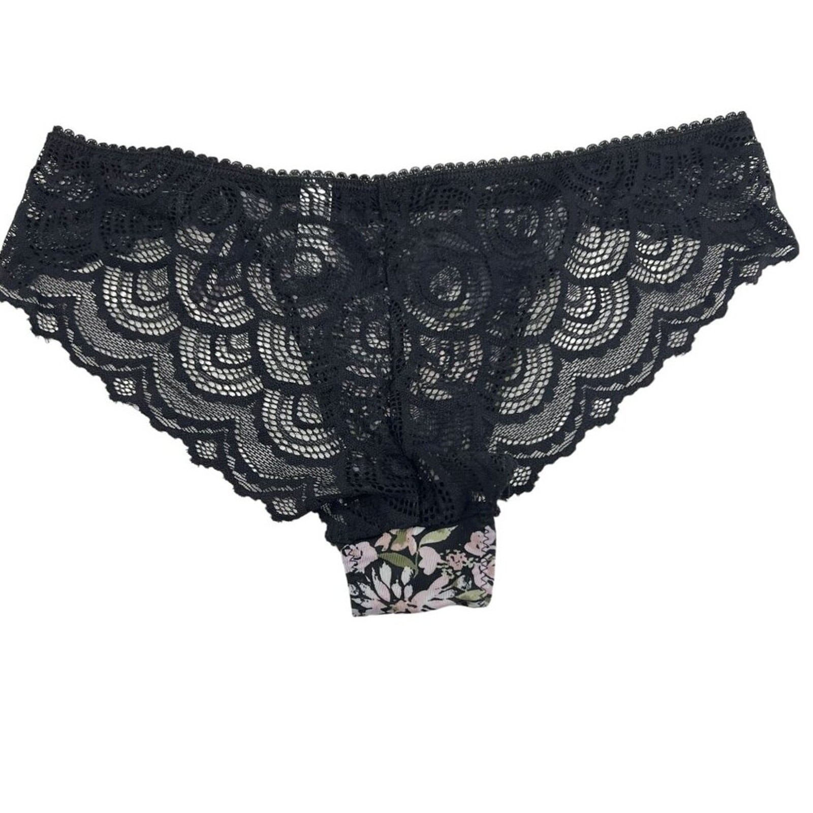 Teri Lingerie Floral Print Lace Back Cheeky Panty Womens Small