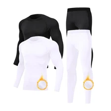 Mens Long Johns Thermal Underwear Fleece Lined Base Layer Set Running Winter ...