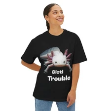 Axolotl Trouble Tee - Fun Unisex Oversized Boxy T-Shirt, Animal Lover Apparel