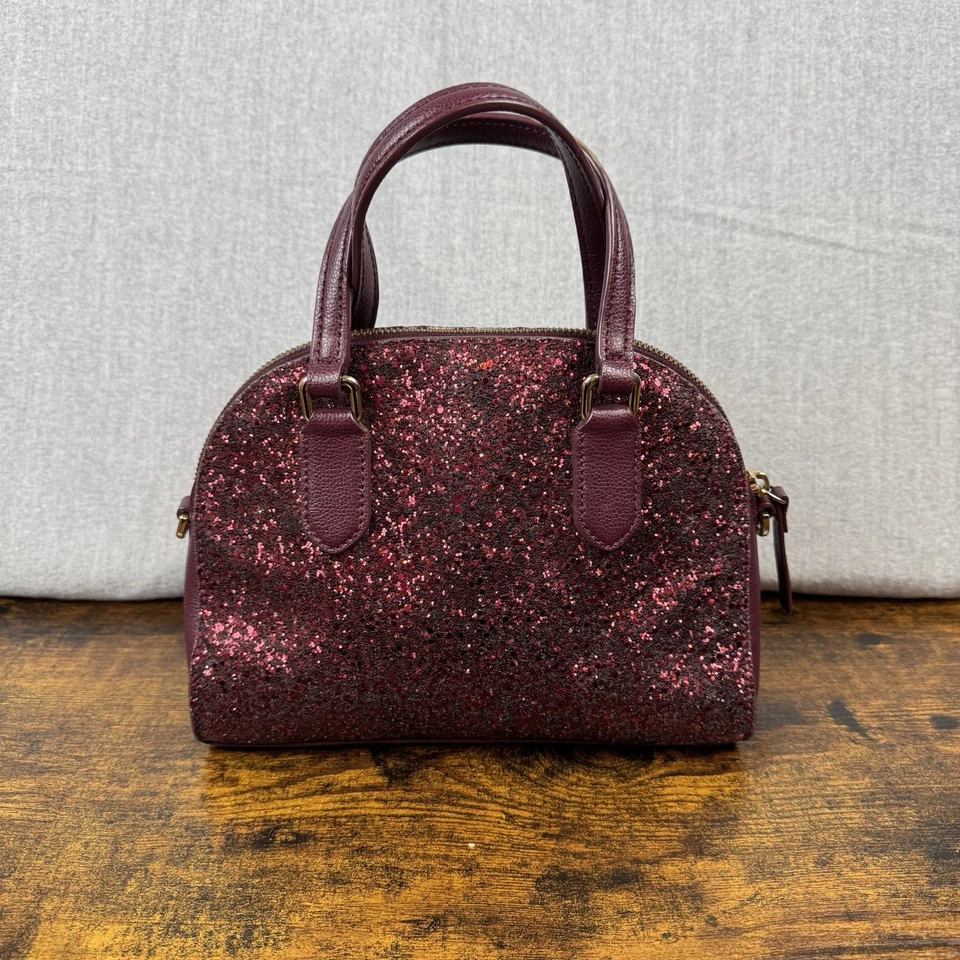Kate Spade Glitter Dome Satchel Crossbody Burgundy Wine Purse Bag - Image 2 of 4