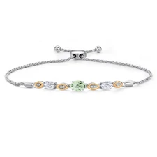 925 Silver and 10K Yellow Gold Green Prasiolite and White Moissanite and Lab