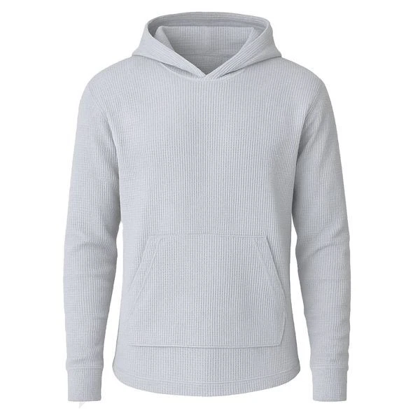 BLUE ICE MEN'S WAFFLE KNIT THERMAL PULLOVER HOODIE - SIZE: MEN L - HEATHER GRAY