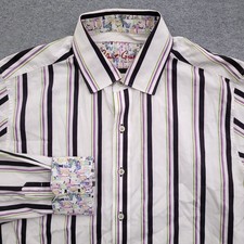 Robert Graham Shirt Mens Large Cocktail Drinks Classic Button Up Flip Cuff White