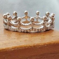 Crown Tiara 925 Ring Sz 7 Cubic Zirconia Princess Queen Royal Ceremonial Diadem