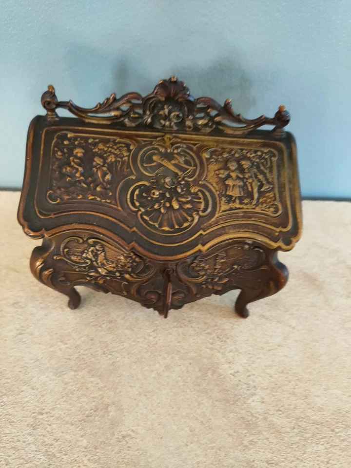 boîte à bijoux ancienne en forme de meuble , secrétaire commode en laiton - Photo 3/4