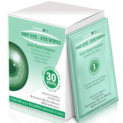 THERMODR Eye Wipes for Blepharitis & Dry Eyes - Premium Tea Tree Eyelid Wipes for Stye