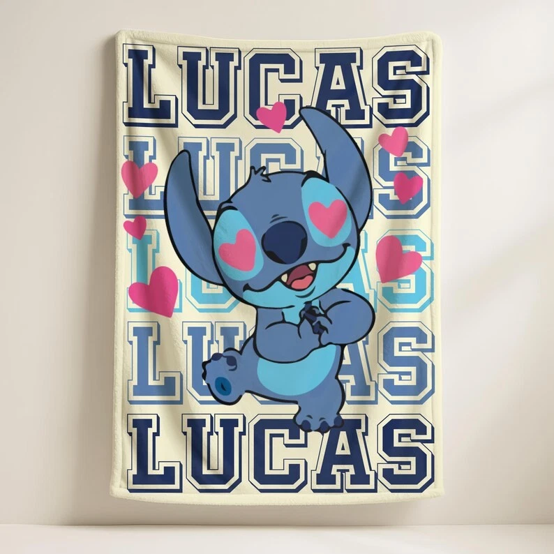 Personalized Disney Stitch Chritmas Lovely Dance Beige Fleece Blanket