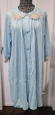 Vtg Sears Pegnoir Robe Pale Blue Lace Trim Long Sleeve Midi Length Sz XL 42-44