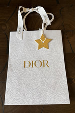 RARE Dior Shopping Gift Bag w/Metallic Logo Star Small White Gold 8 x 10.25 x 3