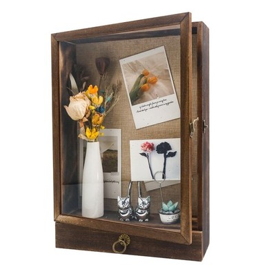 FramePro 11x16 Deep Shadow Box Frame with Drawer and Soft Line Back, Wooden D...