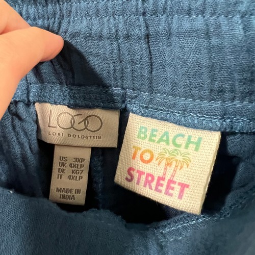 LOGO by Lori Goldstein Beach to Street Cotton Gauze Pants Coastal Blue 3XP - Picture 3 of 9