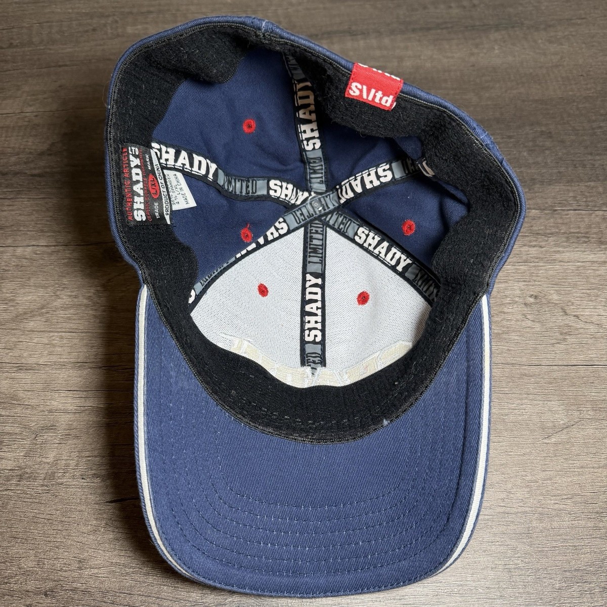 Vtg SHADY LTD Eminem Limited Block Letters Blue Fitted Cap Y2K Hat