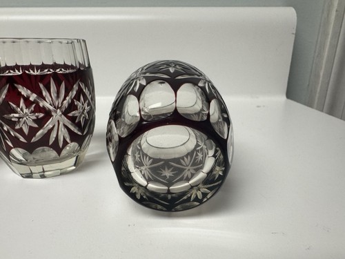 Vintage Japanese Edo Kirk Red Crystal Cut To Clear Sake (Shot) Glass, Set Of 5 - Picture 5 of 7