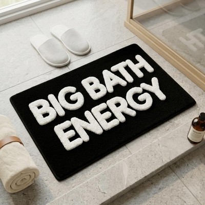 Big Bath Energy Bath Mat - Modern Black and White Tufted Bathroom Rug, Funny ...