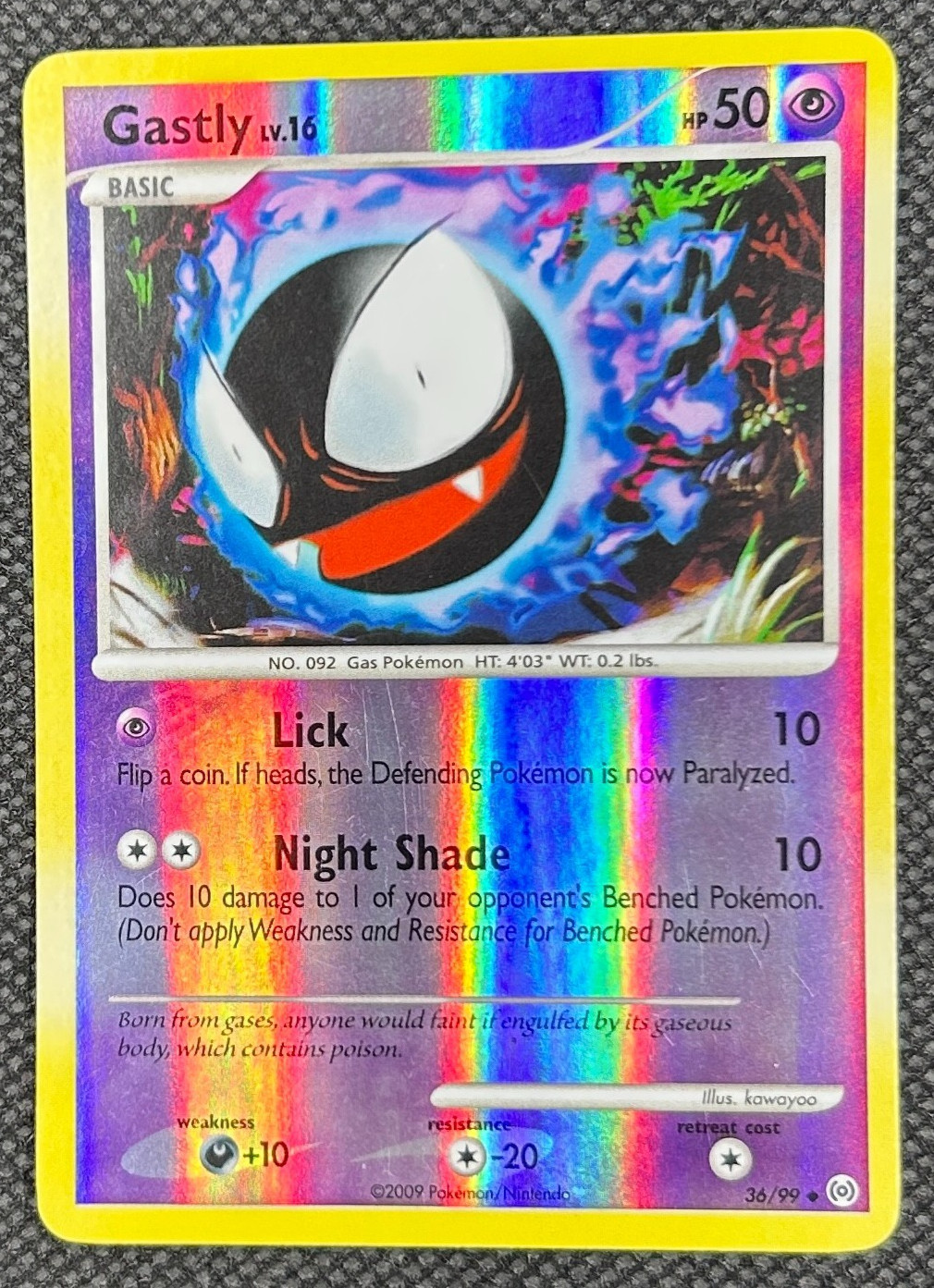 Pokemon Reverse Foil Card - Gastly 36/99 (Platinum Arceus) - LP