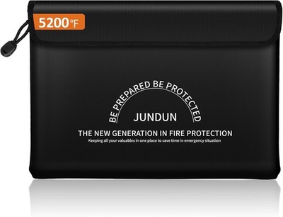 JUNDUN Dokumententasche feuerfest 36x26cm wasserdicht 5200F 8 Lagen schwarz