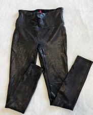 SPANX Faux Leather Leggings Black Size Small Stretch High Rise Shaping S EUC