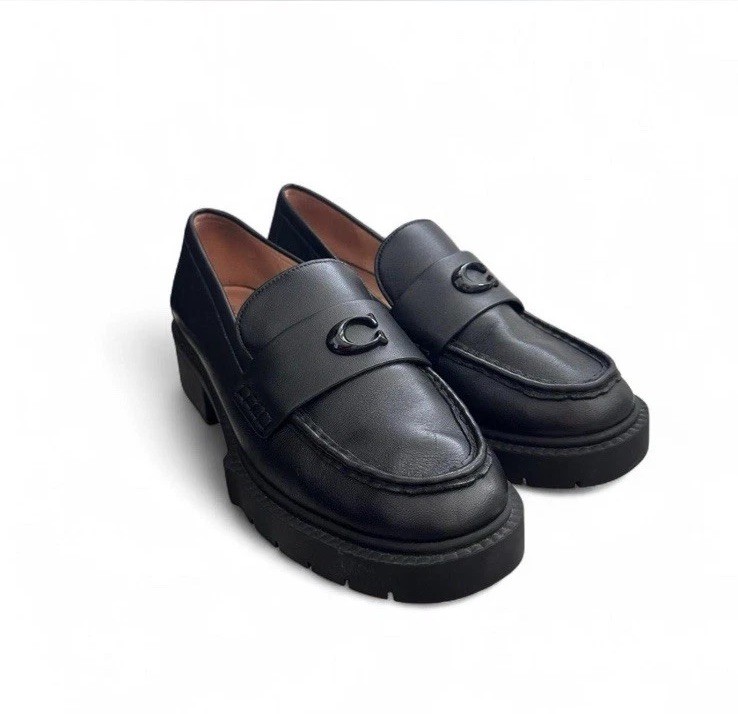 Woman's COACH Leah Platform Leather Lug Sole Loafers Sz