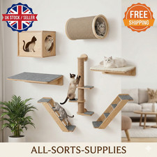 Wall Mounted Cat Shelves Set with Hammock Jumping Boards Cat Tree Natural Wood
