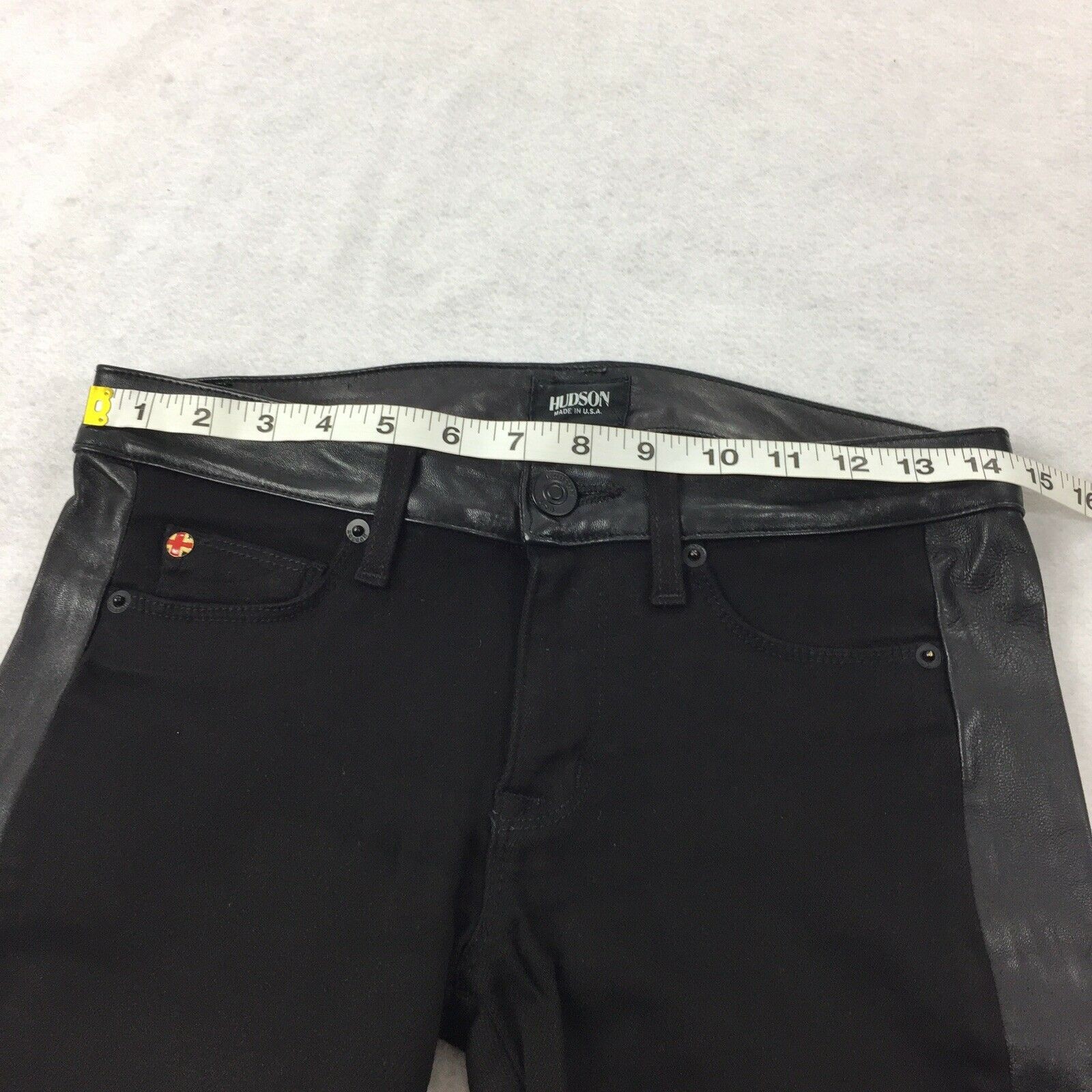 $298 Hudson Jeans Leeloo Super Skinny Crop Size 25 Womens Black Leather Panels image 7