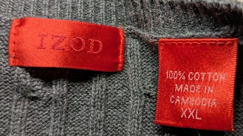 IZOD $68 Preppy V-Neck Cable Knit Carbon Gray GOLF Sweater Men's Size XXL NWT - Photo 4/9