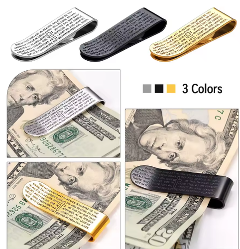 Stainless Steel Money Clip for Man The Lord's Prayer Bible Cross Etching Engrave - Afbeelding 2 van 4