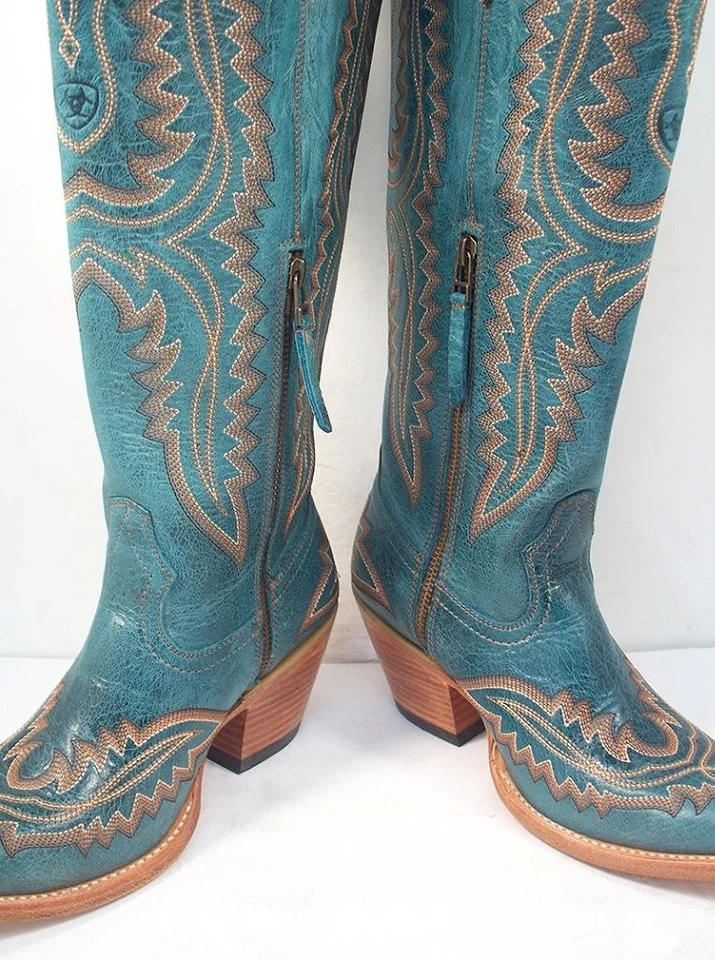 ARIAT WOMEN'S 7 B BLUE LEATHER TALL CASANOVA WESTERN BOOTS SNIP TOE - Image 3 of 4