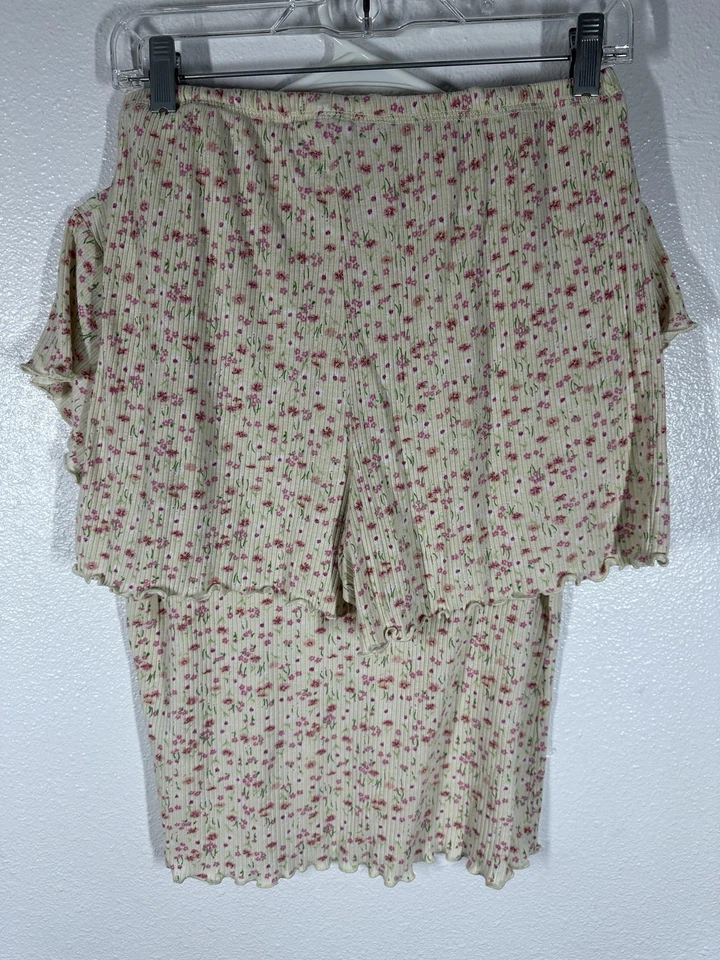 Juego de pijama Earth Angels para mujer mediano marfil rosa floral 2 piezas salón 112-0305 Foto 2 de 4