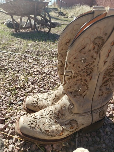 Stivali Corral donna beige/argento borchie incrociate pelle stivali western 8,0 M - Foto 13 di 24