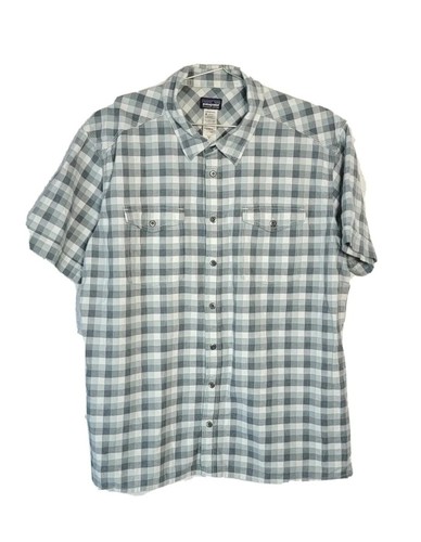 PATAGONIA Fezzman Shirt Short Sleeve Organic Cotton Plaid Blue-Green MEN XL - Picture 19 of 24