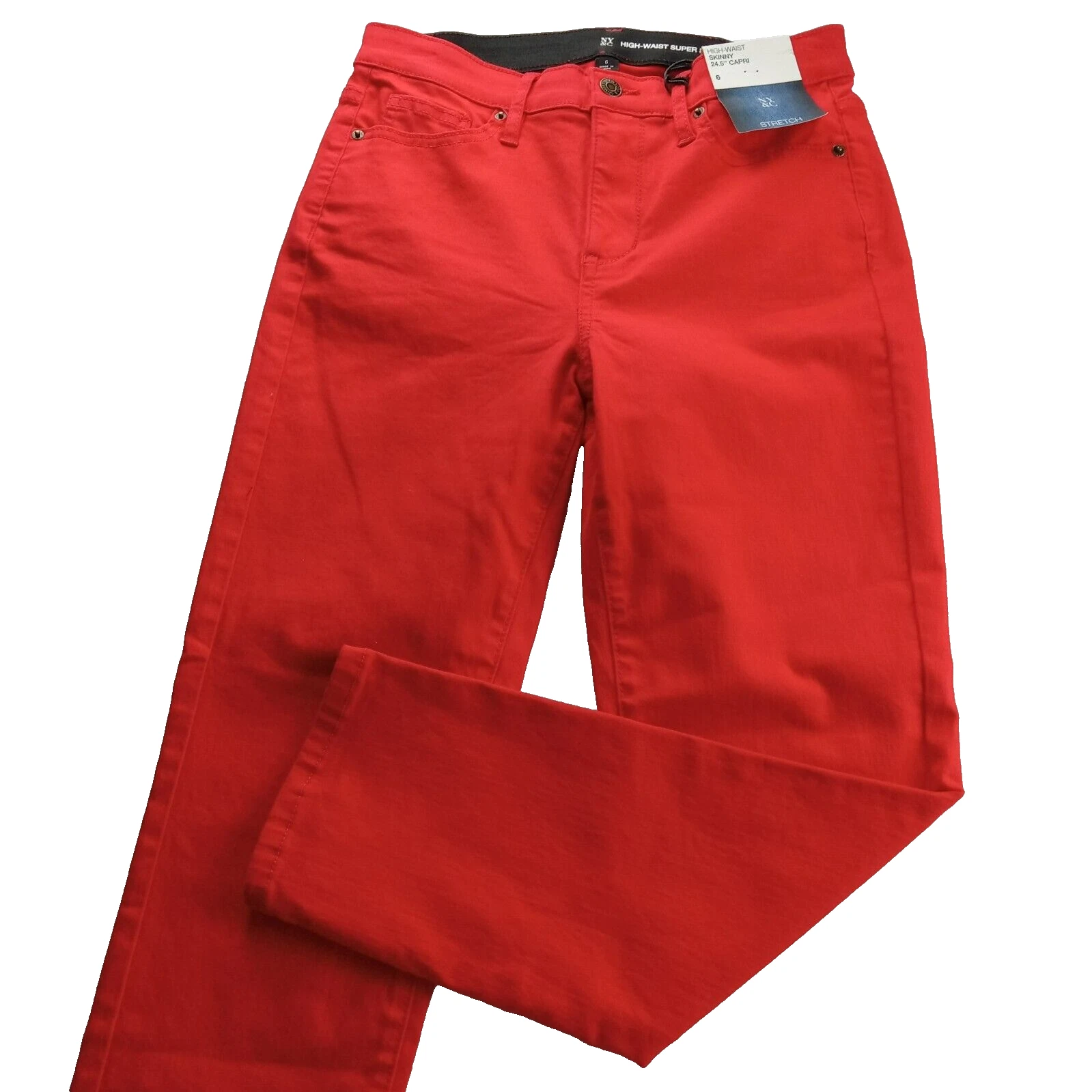 NY&C Women's High Waist Super Skinny Capri Pant Size 6 Red Stretch Slimming