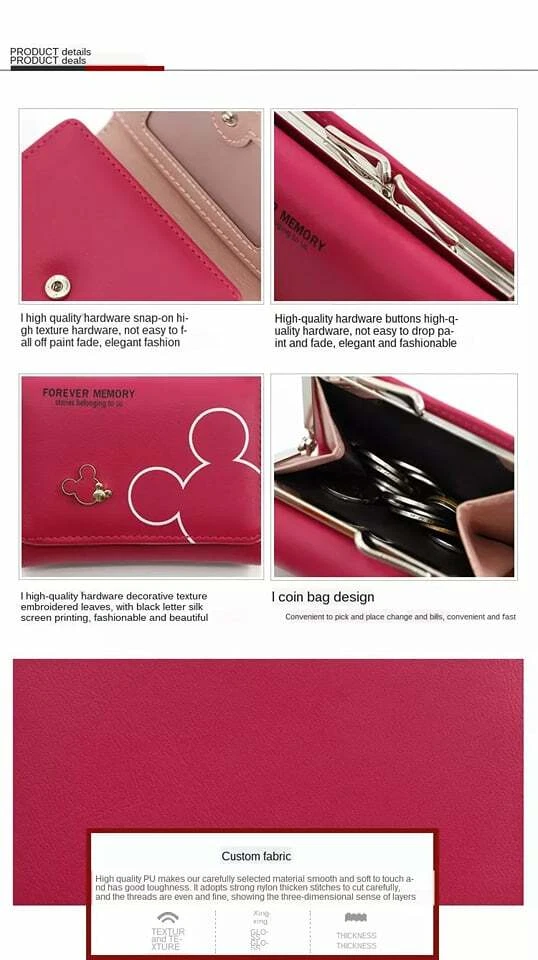 Portefeuille Minnie Cuir Femme Mickey Porte monnaie Loquet Solide Carte DISNEY - Photo 2/4