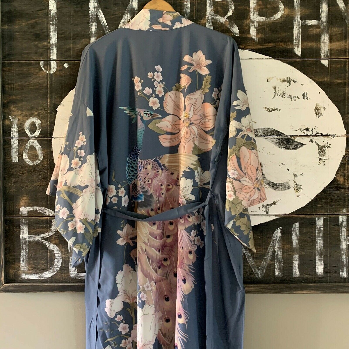 L Floral Gypsy Kimono Maxi Long Duster Jacket Cardigan Vtg