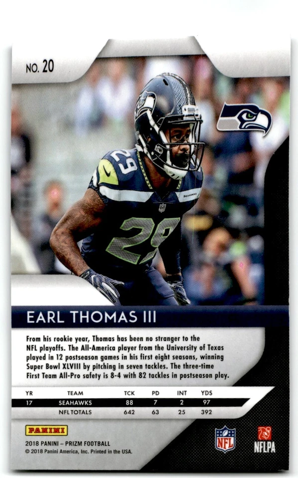 2018 Panini Prizm Earl Thomas III Seattle Seahawks #20 - Image 2 of 2