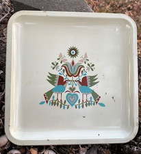 Vintage Tin Pharmaceutical Pill Tray, Merck Sharp & Dohme Promo Folk Art Printed