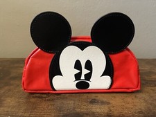 Disney Mickey Mouse Zip Close Pencil Case Synthetic Material Red Black NWOT
