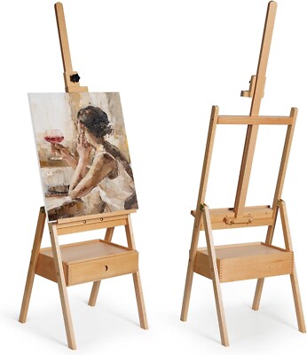 ARTIFY Large Wooden H-Frame Studio Easel with Artist Storage Drawer and Shelf