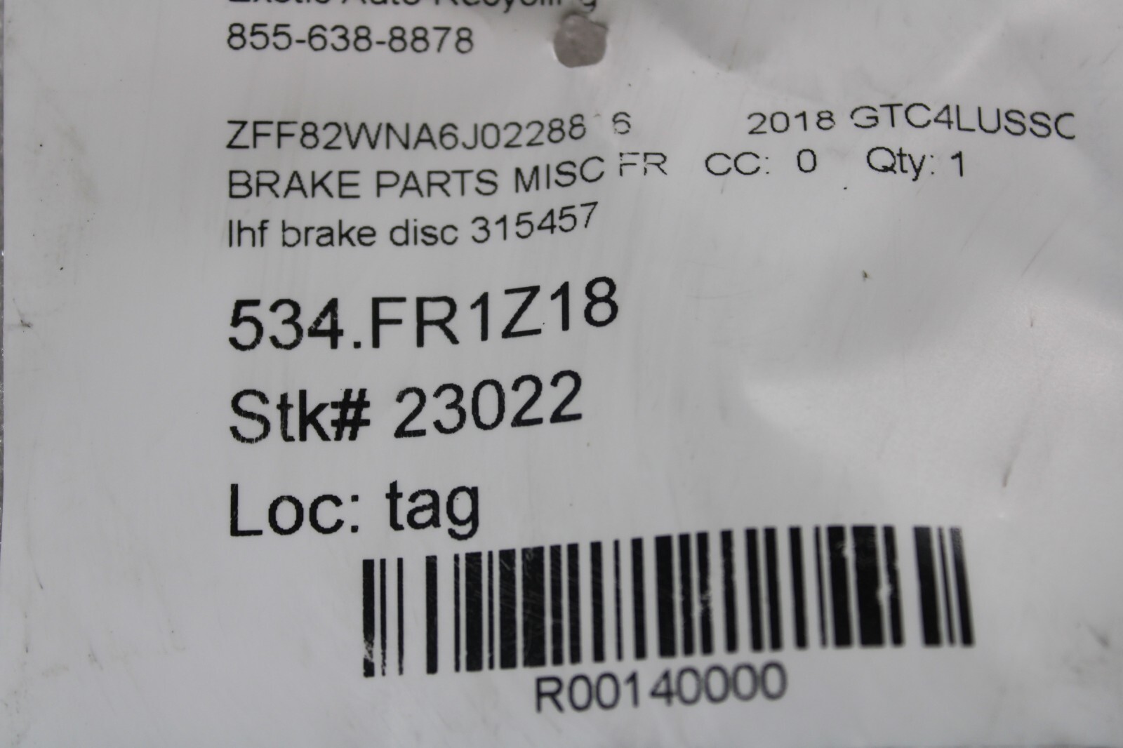 Ferrari GTC4 Lusso, FF, Front CCM Brake Rotor, Chipped, Used, P/N 315457