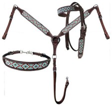 Leather Western Tack Set With Headstall ,Breast Collar and Reins.