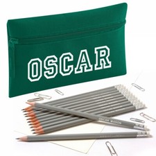 Personalised Pencil Case with12 Embossed Rubber Tipped HB Pencils - Bottle Green